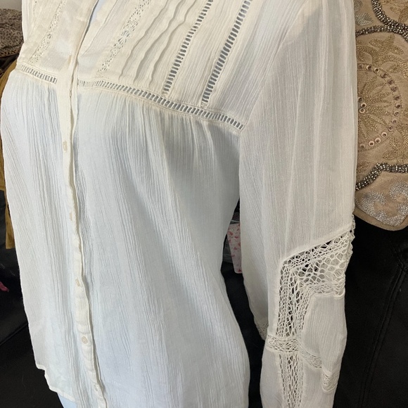 FREE PEOPLE - Long Sleeve Button Up Blouse (Off White) - Picture 3 of 6
